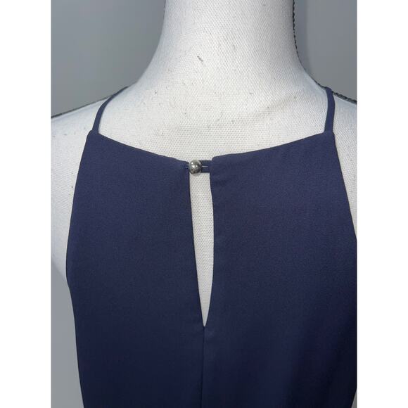 Lumiére Navy Mini Dress, Silver Grommet Halter, Size M, Cocktail Party - Picture 6 of 9